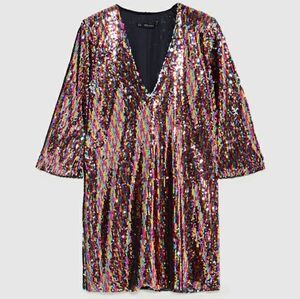 Zara Rainbow Sequin Sheath Dress Size 6